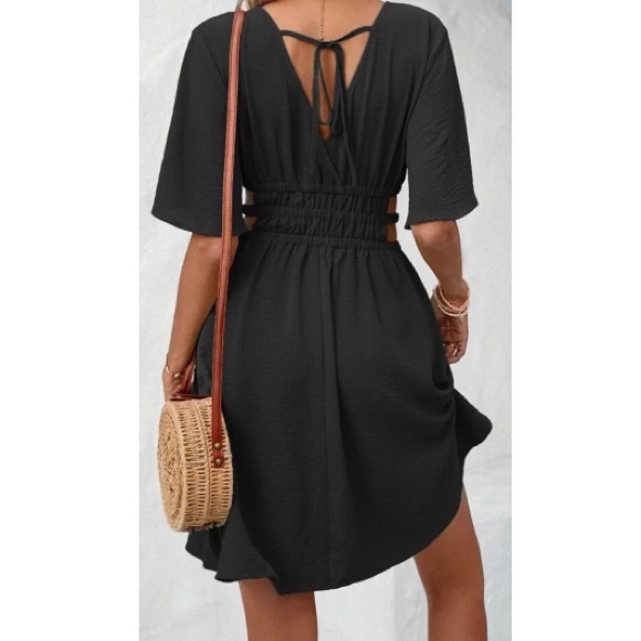 NWOT SURPLUS V NECK CUT OUT WAIST BUTTERFLY SLEEVES DRESS! NEVER WORN! - Picture 2 of 8